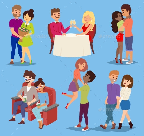 Young Smiling Dating Couple Vector Young People - People Characters