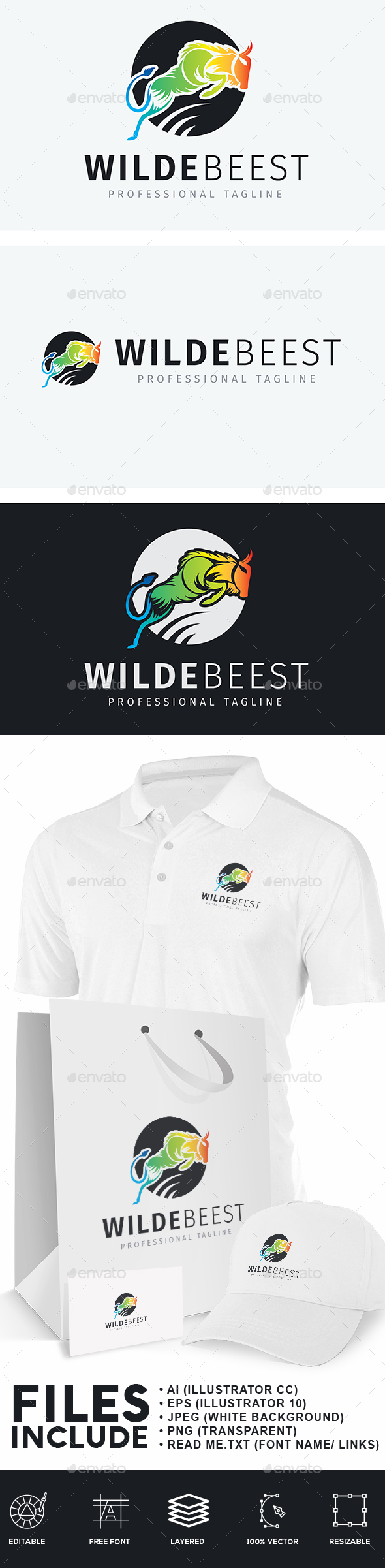 Wildebeest Logo - Animals Logo Templates
