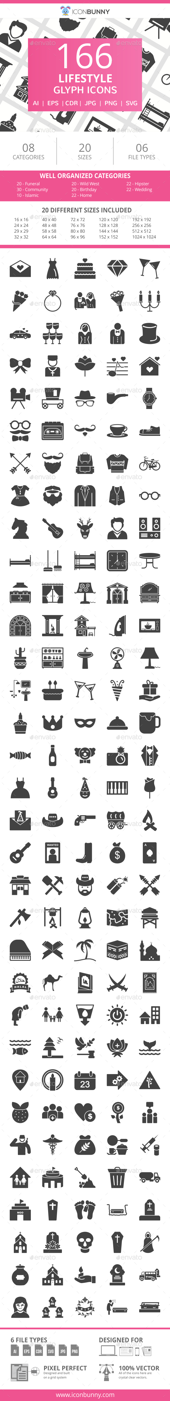 166 Lifestyle Glyph Icons - Icons