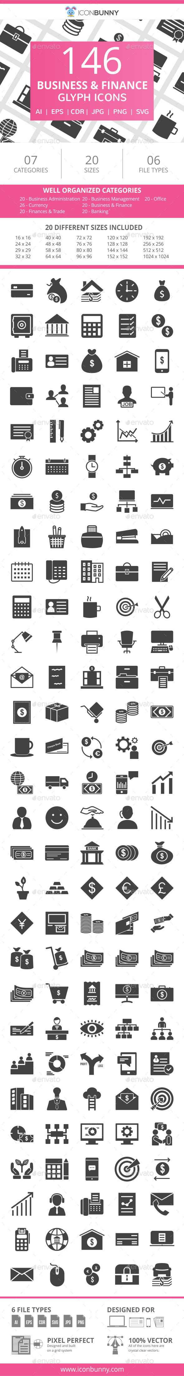 146 Business & FInance Glyph Icons - Icons