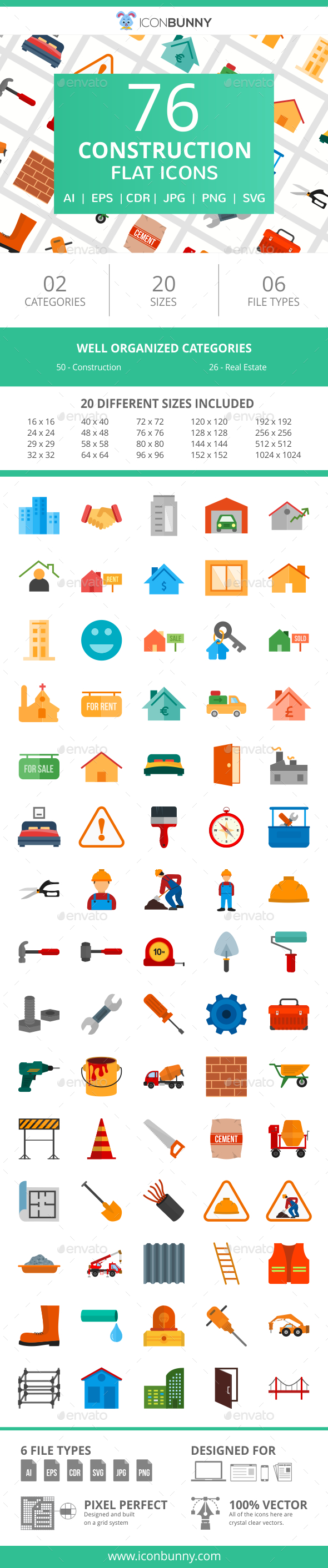 76 Construction Flat Icons - Icons