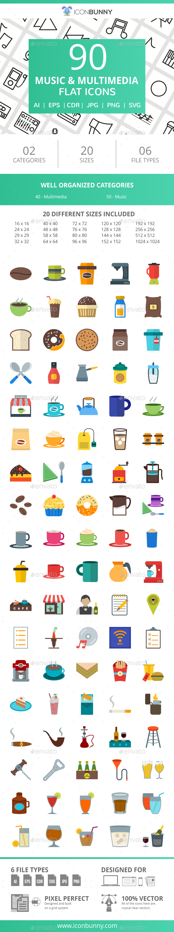 90 Coffee & Cafe Flat Icons - Icons