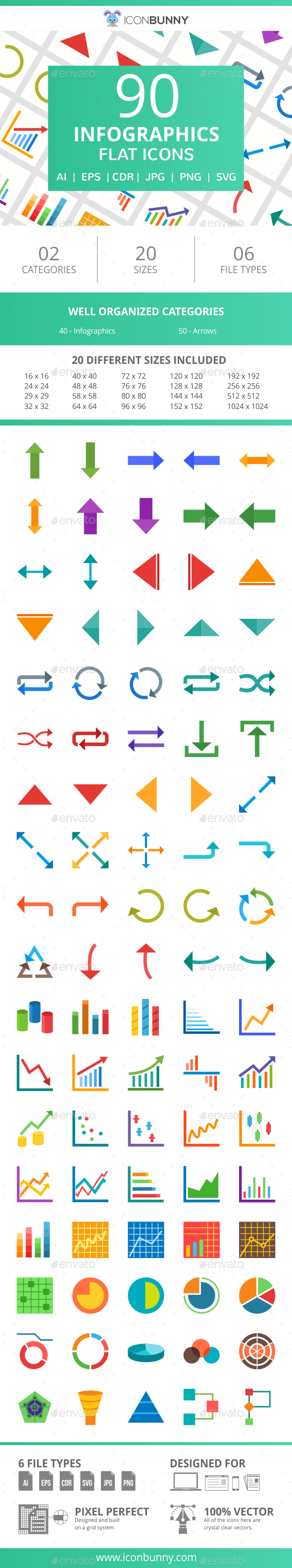90 Infographics Flat Icons - Icons