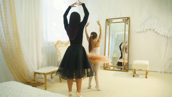 Mom Ballerina and Daughter Ballerina Doing Dance Moves