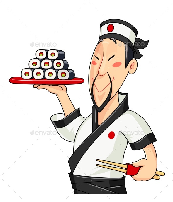 Japanese Cook with Sushi - Food Objects