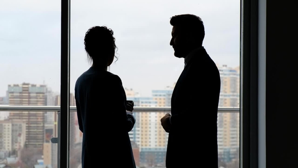 Partnership: Woman and Man Silhouette Discussing alt