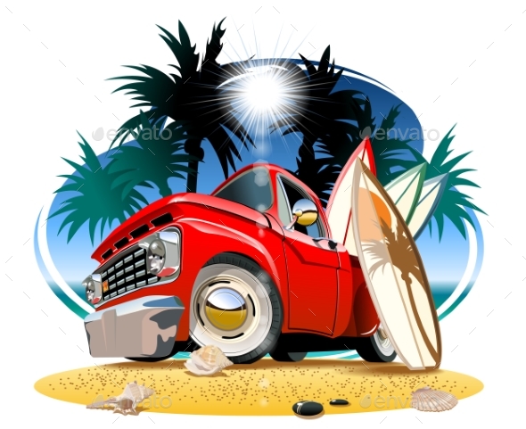 Cartoon Retro Camper Pickup - Man-made Objects Objects