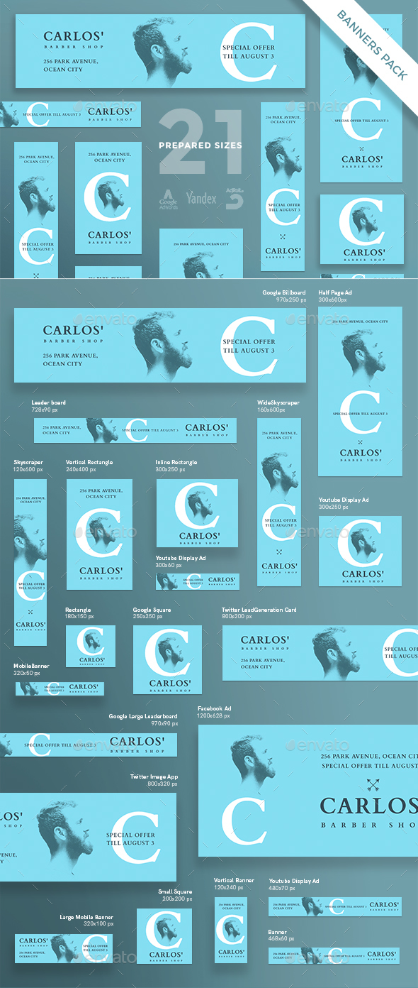 Barber Shop Banner Pack - Banners & Ads Web Elements