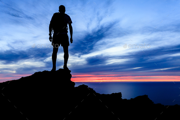 Motivation and freedom sunset silhouette - Stock Photo - Images