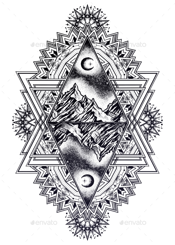 Decorative Ornate Frame Forest Mountain Landscape - Landscapes Nature