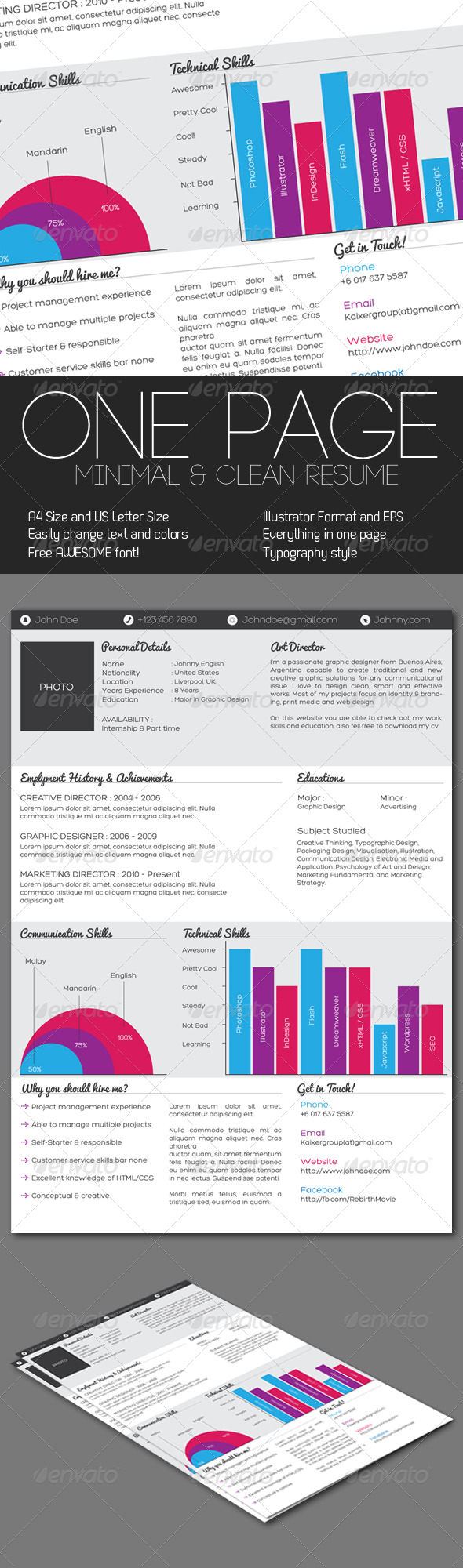 Clean One Page Resume - Resumes Stationery