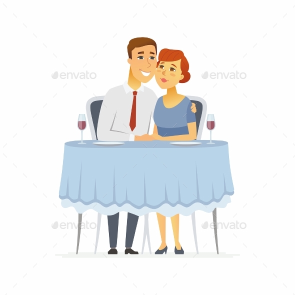 Happy Couple in a Restaurant Cartoon People - Valentines Seasons/Holidays