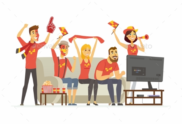 Sport Fans Cartoon People Character Isolated - Sports/Activity Conceptual