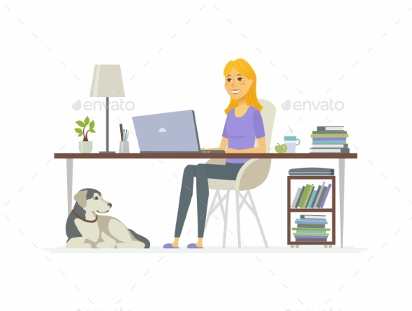 Freelance Female Worker Cartoon People Character - People Characters