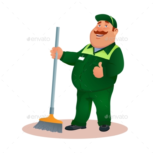 Cartoon Cleaner in Uniform From Janitorial Service - People Characters