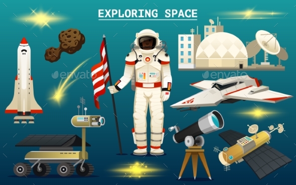 Astronaut Spaceman and Planets in Solar System - Communications Technology