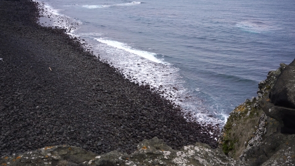 Flying Gulls on Icelandic Seashore