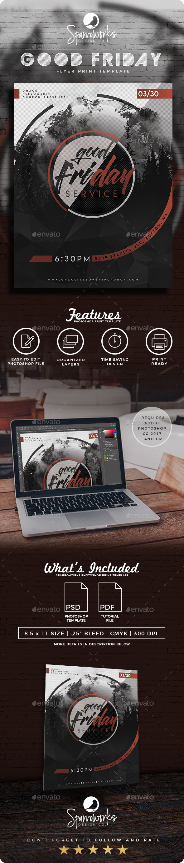 Modern Good Friday Service Flyer Template - Church Flyers