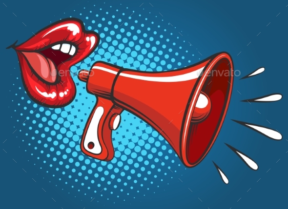 Popart Girl Mouth Screaming in Megaphone - Miscellaneous Vectors