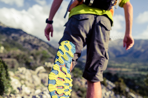 Hiking hiking or running with backpack shoes sole - Stock Photo - Images