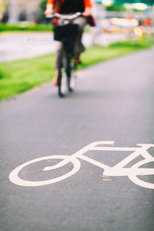 City bike sign on road colorful - Stock Photo - Images