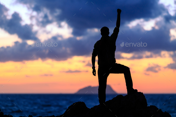 Happy success winner, life goal achievement - Stock Photo - Images