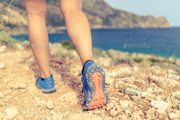 Walking or running legs in forest, adventure and exercising - Stock Photo - Images