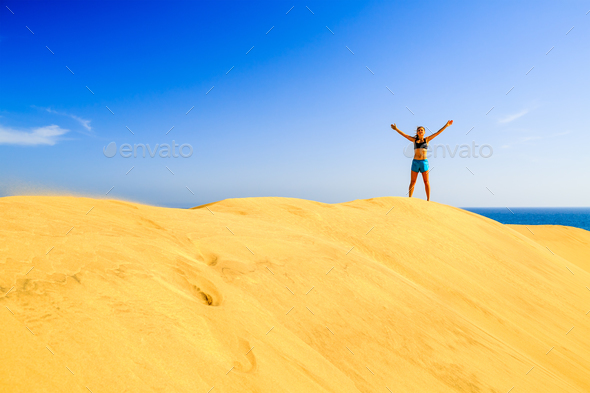 Runner success on beach sand dunes - Stock Photo - Images