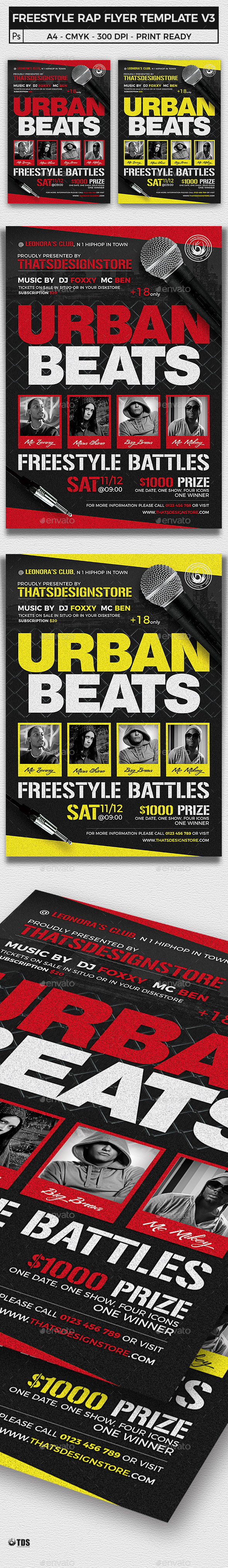 Freestyle Rap Battle Flyer Template V3 - Clubs & Parties Events