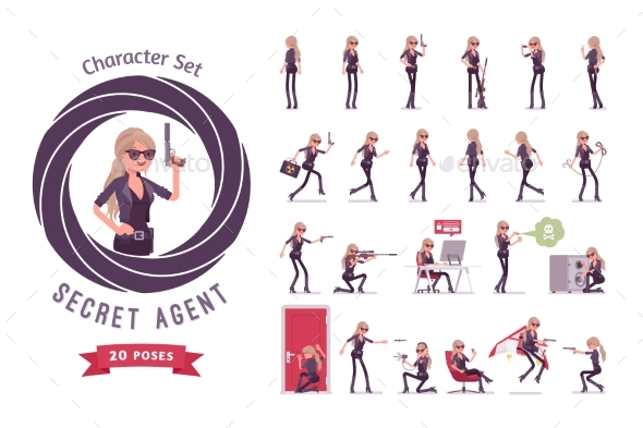 Secret Agent Woman Ready-to-Use Character Set - People Characters