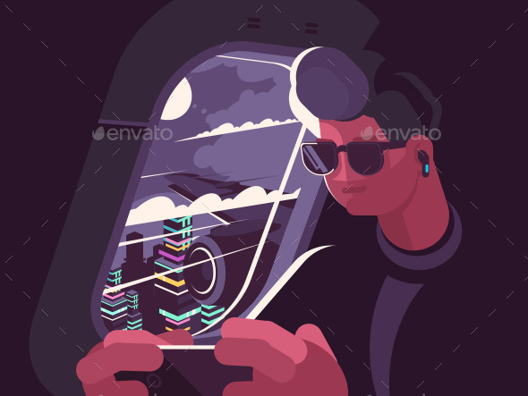 Man in Plane Near Porthole - People Characters