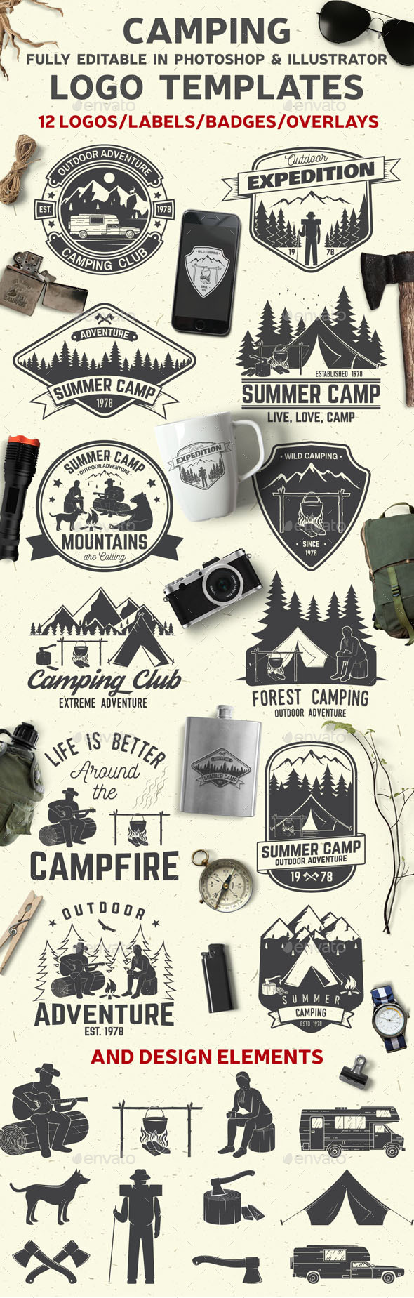 Camping Club Badges - Badges & Stickers Web Elements