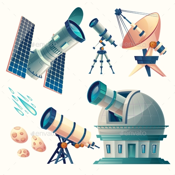 Vector Cartoon Astronomy Set - Communications Technology