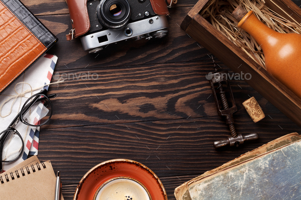 Retro table with vintage items - Stock Photo - Images