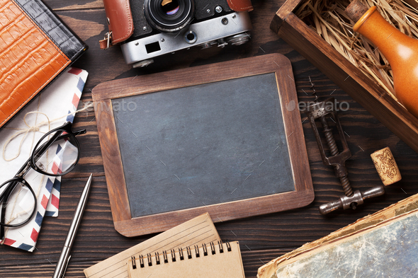 Retro table with vintage items - Stock Photo - Images