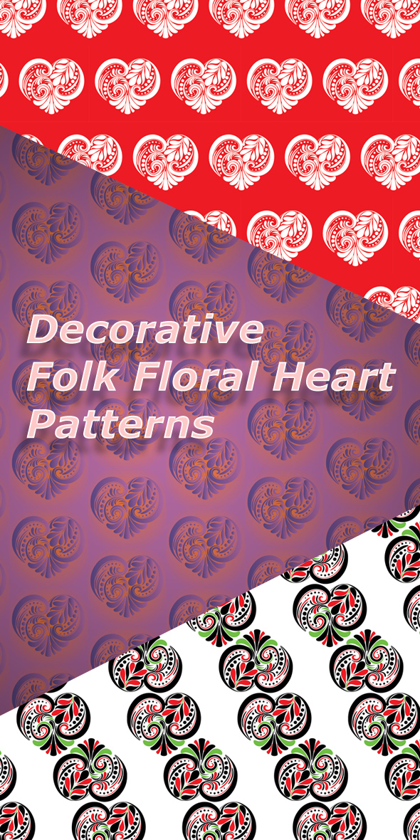 Decorative Folk Floral Heart Patterns - Artistic Textures / Fills / Patterns