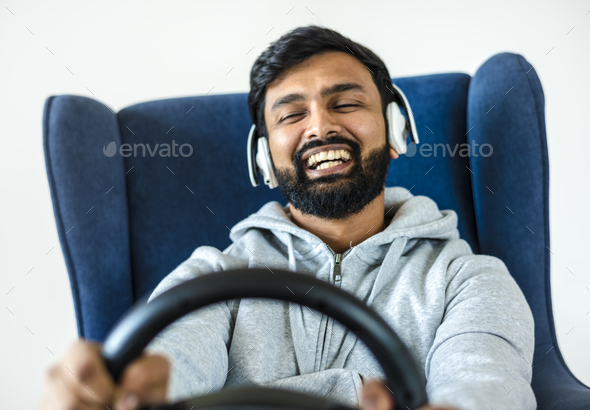 Man enjoying car racing game Stock Photo by Rawpixel | PhotoDune