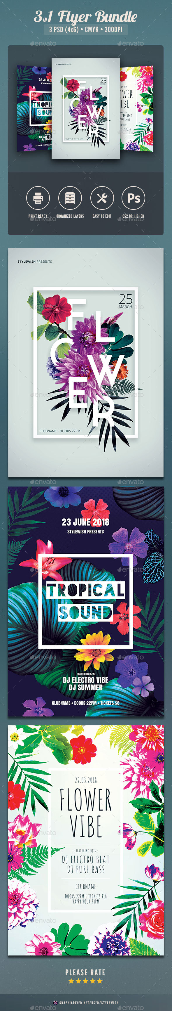 Floral Flyer Bundle - Clubs & Parties Events