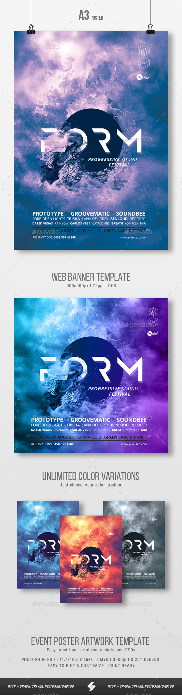 Form - Abstract Party Flyer / Poster Artwork Template A3 - Clubs & Parties Events