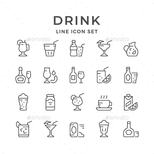 Set Line Icons of Drink - Man-made objects Objects