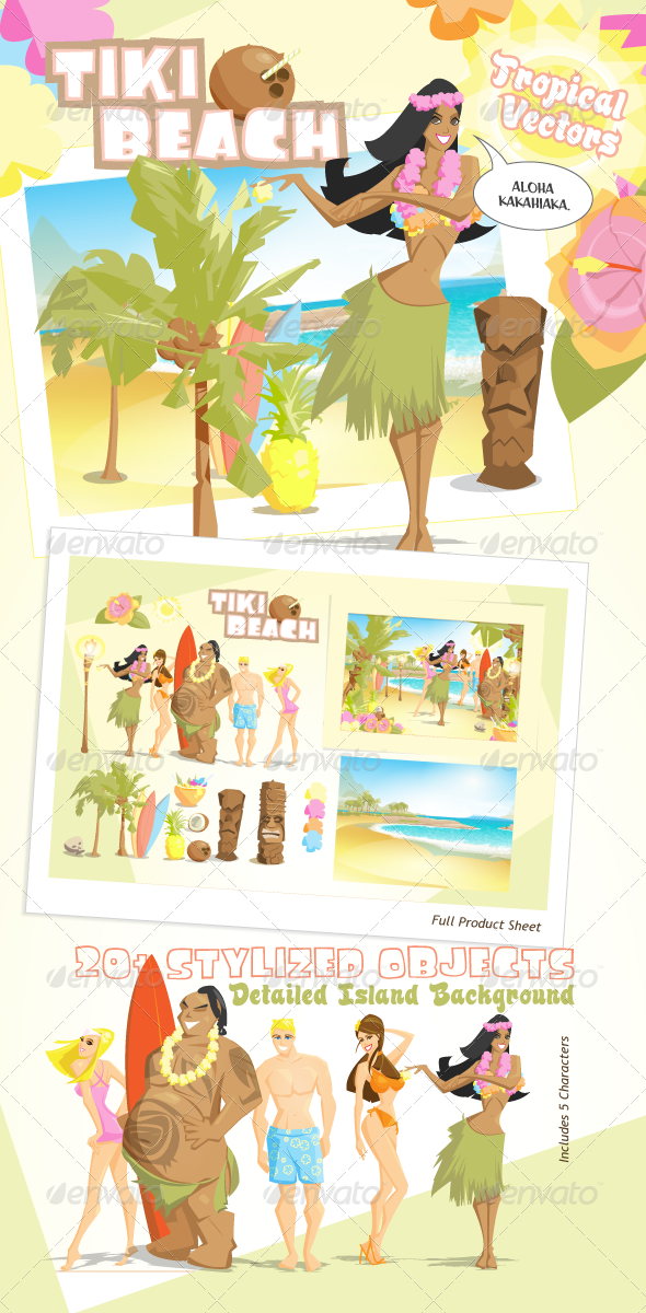 Tiki Beach Tropical Vectors - Travel Conceptual