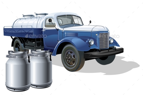 Vector Retro Delivery Milk Tanker Truck - Man-made Objects Objects