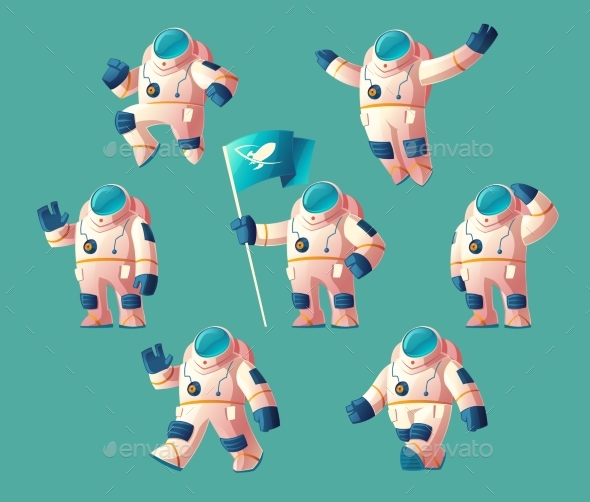 Vector Set of Cartoon Spacemen - People Characters