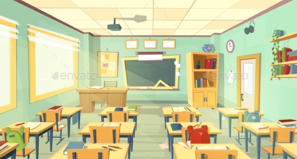 Vector School Classroom Interior - Backgrounds Decorative