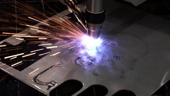 Industrial Robotic Laser Cutter Cuts Metal Parts with Great Precision. Metalworking CNC Milling alt