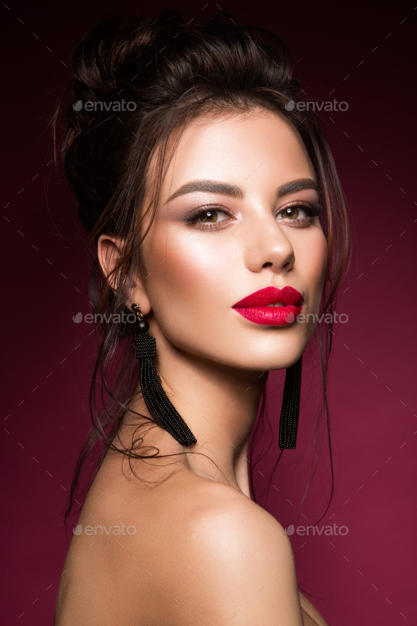 Gorgeous Young Brunette Woman face portrait. - Stock Photo - Images