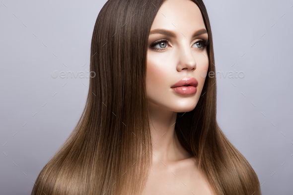 Beauty Woman face Portrait. Beautiful model Girl with Perfect Fresh Clean Skin - Stock Photo - Images