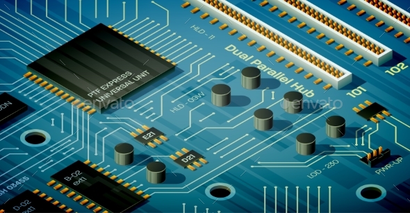 Isometric Motherboard Illustration - Computers Technology