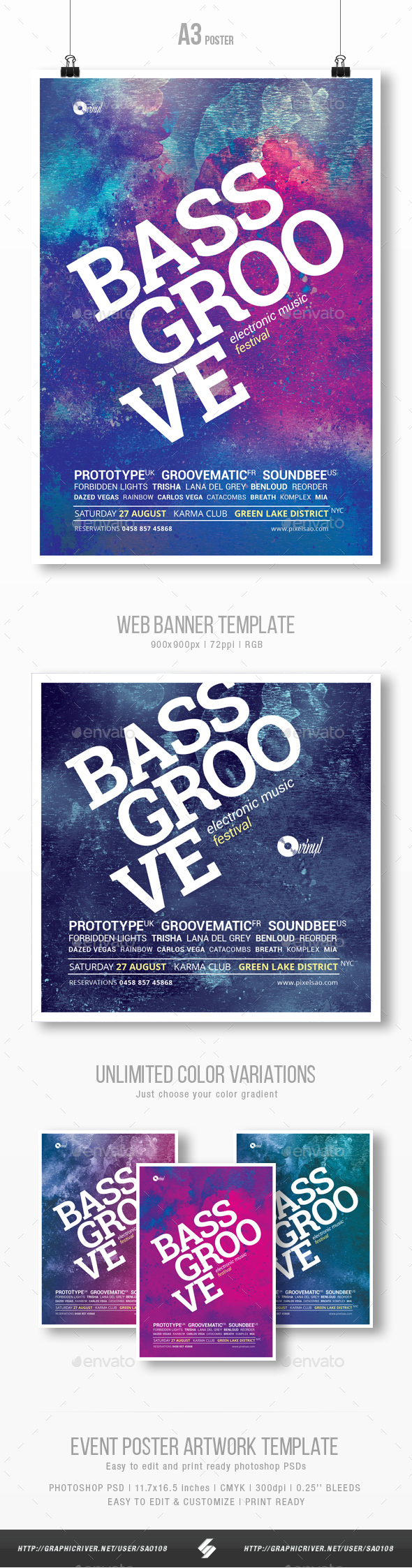 Bass Groove - Party Flyer / Poster Template A3 - Clubs & Parties Events