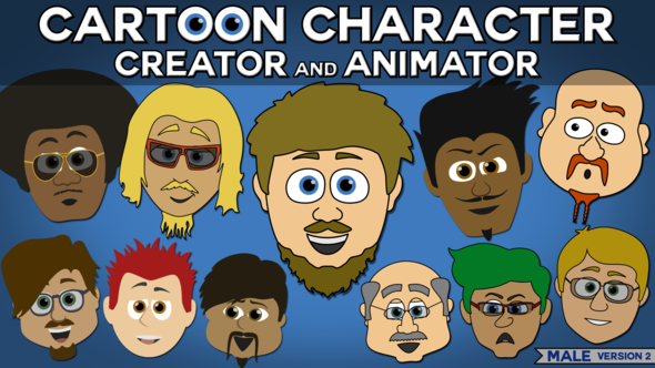 Cartoon Character Creator / Animator (Male Heads) by Fizzrock | VideoHive